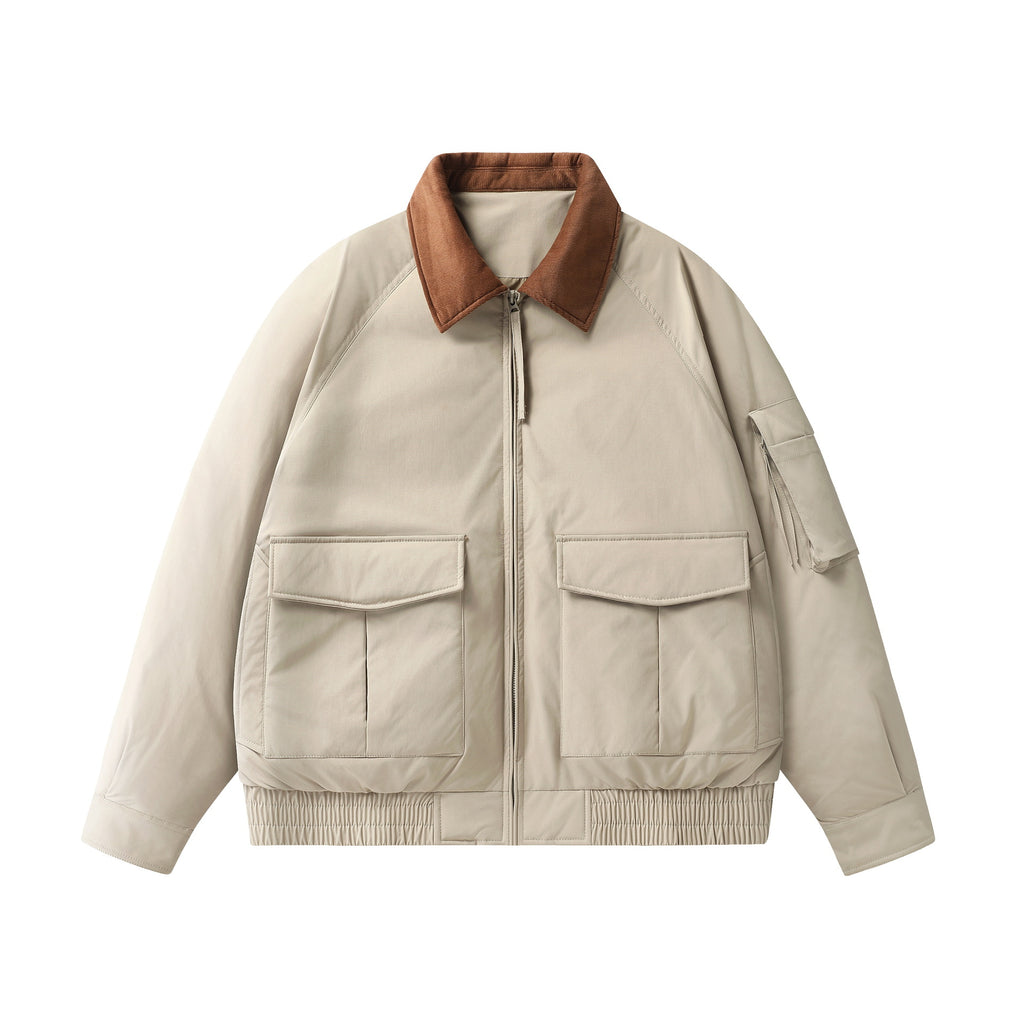 Down Men's Zippered Turn-down Collar Utility Down Jacket