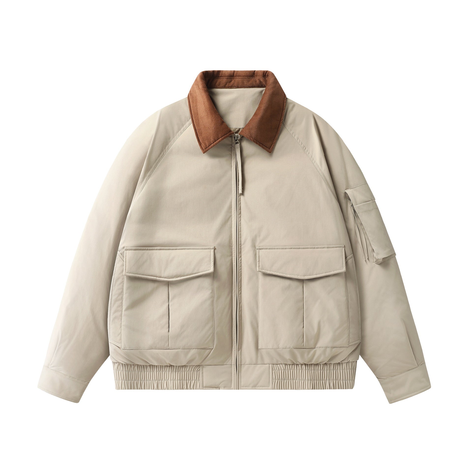 Down Men's Zippered Turn-down Collar Utility Down Jacket