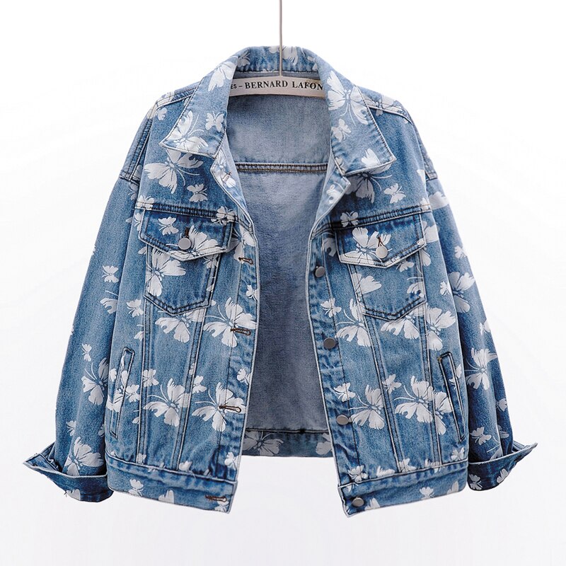 Spring Korean Butterfly Print Denim Jacket