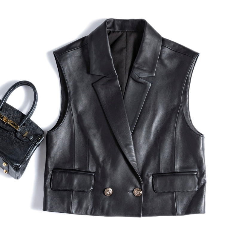 Genuine Leather Vest Jacket Soft Chic