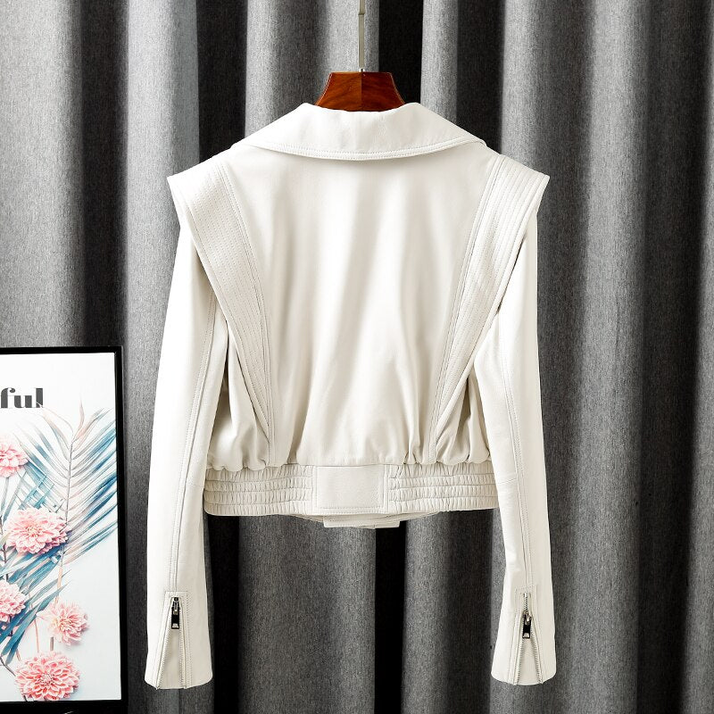 Genuine Leather Coat Dux Whtie