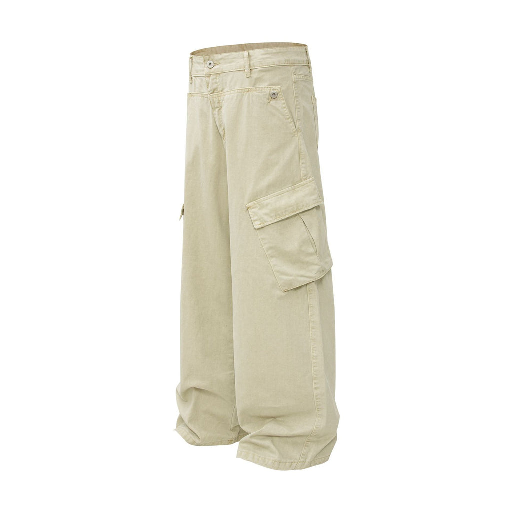 Retro Streetwear Heavyweight High-End Multi-Pocket Deconstructed Design Men's Loose Knife-Cut Cargo Pants