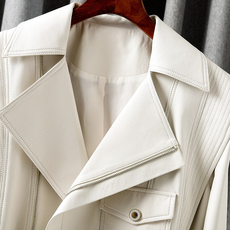 Genuine Leather Coat Dux Whtie