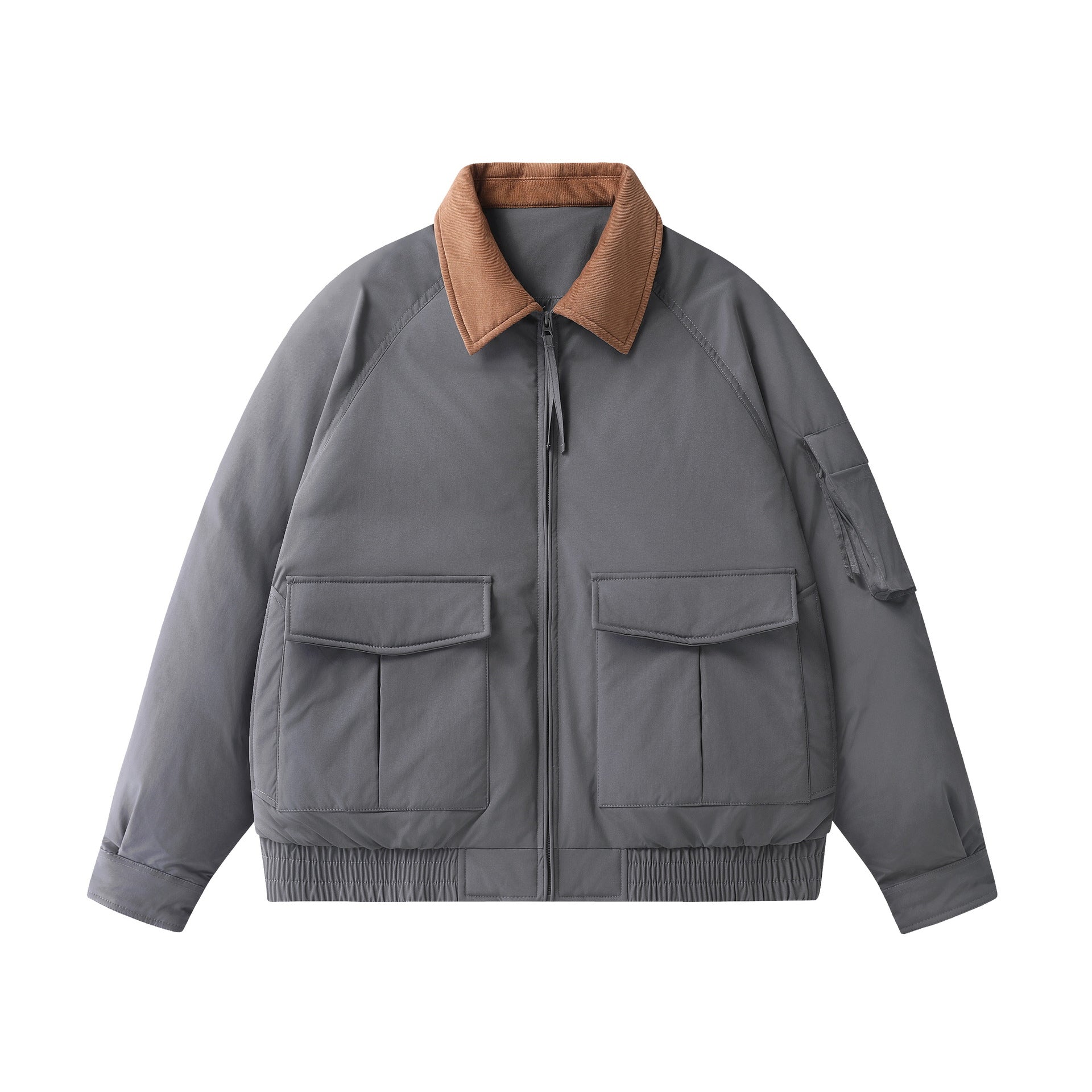 Down Men's Zippered Turn-down Collar Utility Down Jacket