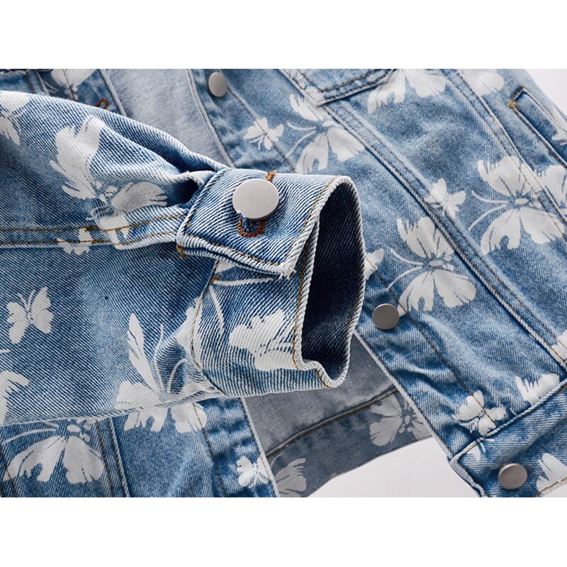 Spring Korean Butterfly Print Denim Jacket