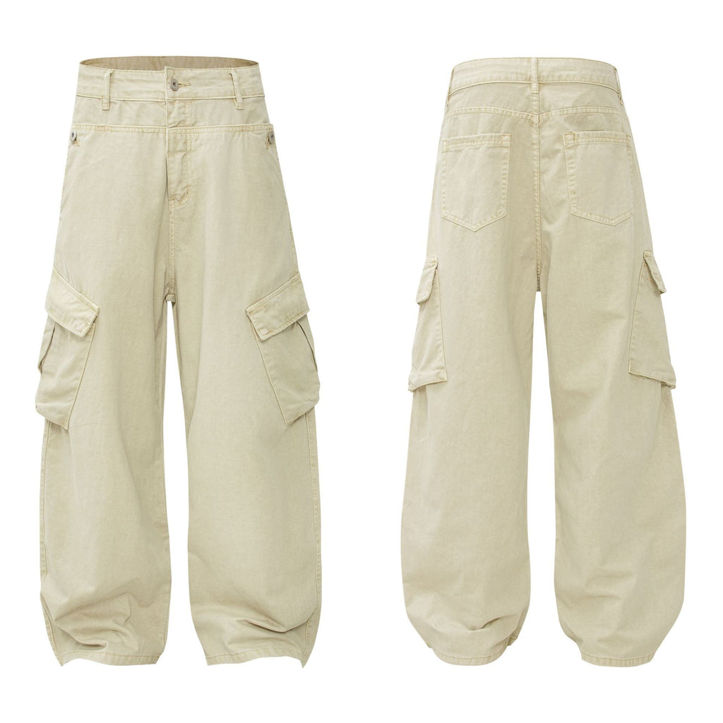 Retro Streetwear Heavyweight High-End Multi-Pocket Deconstructed Design Men's Loose Knife-Cut Cargo Pants