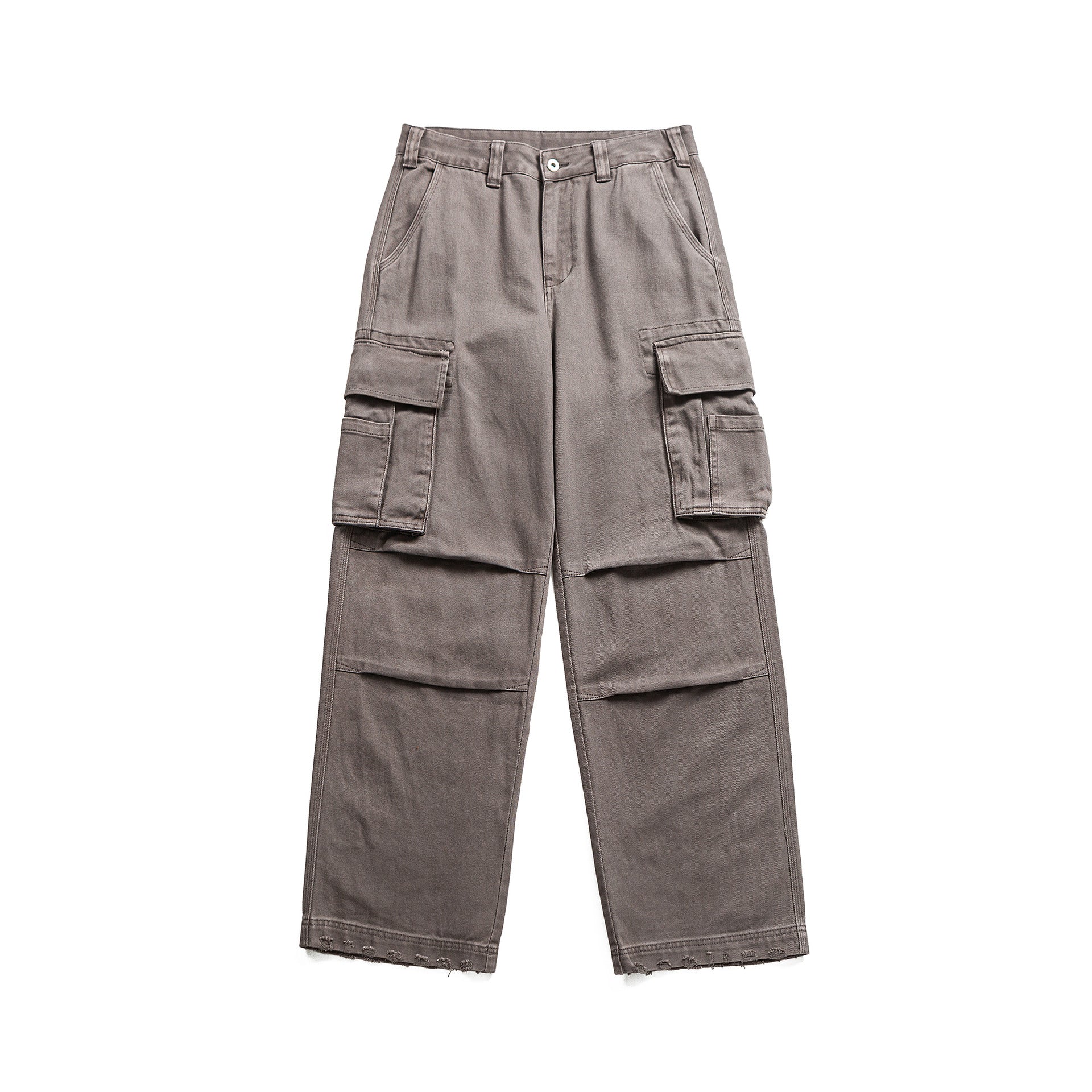 Washed Distressed Multi-Pocket Loose Wide-Leg Cargo Pants