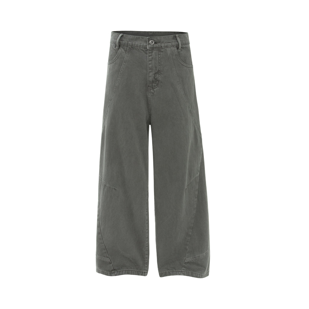 Retro High Street Heavyweight Washed Deconstructed Design Men's Loose Slightly Curved Work Pants