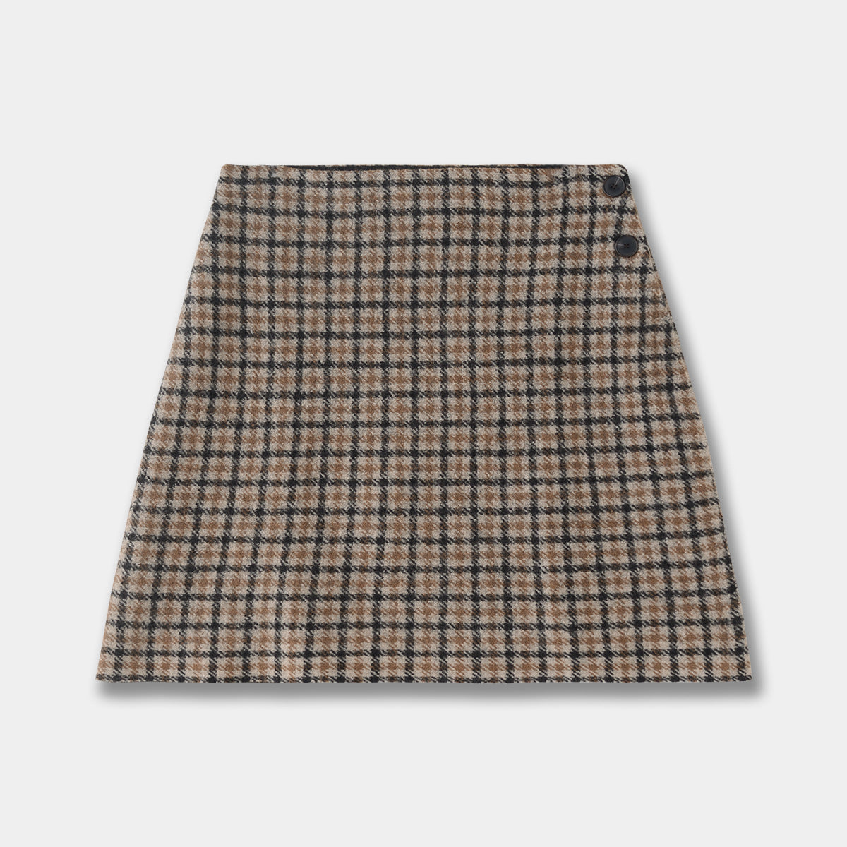 Wool Knit Plaid Set Brown Jacket Mini Skirt Women