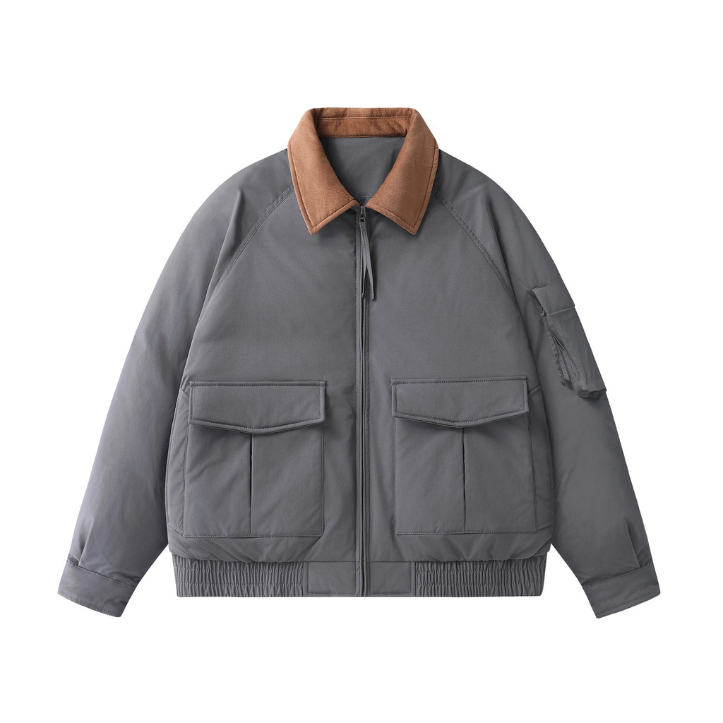 Down Men's Zippered Turn-down Collar Utility Down Jacket