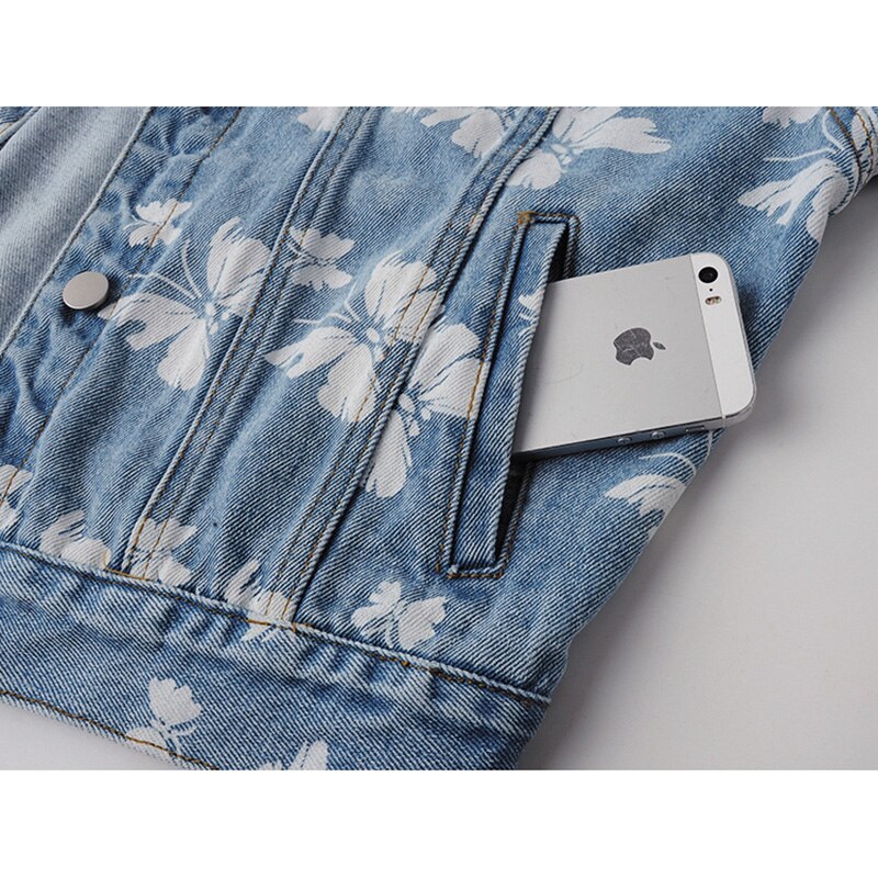 Spring Korean Butterfly Print Denim Jacket