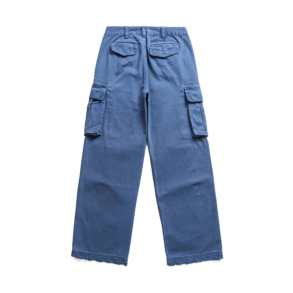 Washed Distressed Multi-Pocket Loose Wide-Leg Cargo Pants