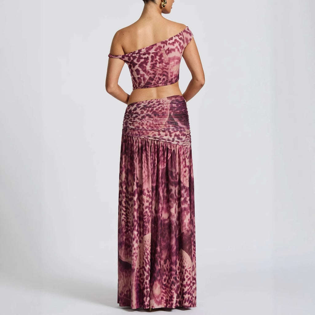 Printed off-shoulder top with flared skirt set