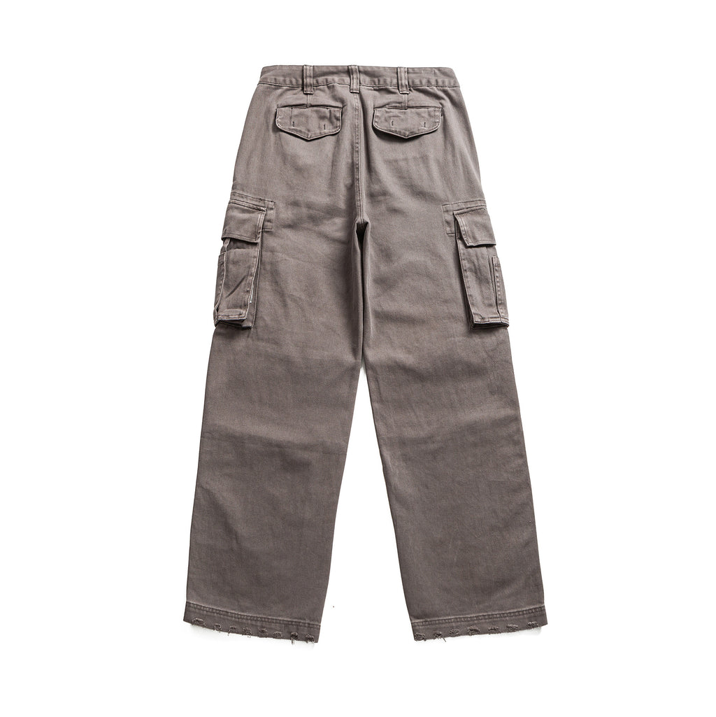 Washed Distressed Multi-Pocket Loose Wide-Leg Cargo Pants