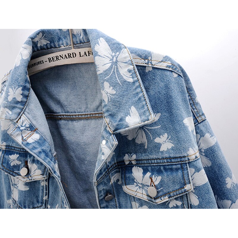 Spring Korean Butterfly Print Denim Jacket