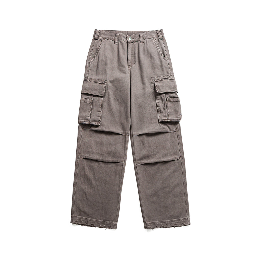 Washed Distressed Multi-Pocket Loose Wide-Leg Cargo Pants