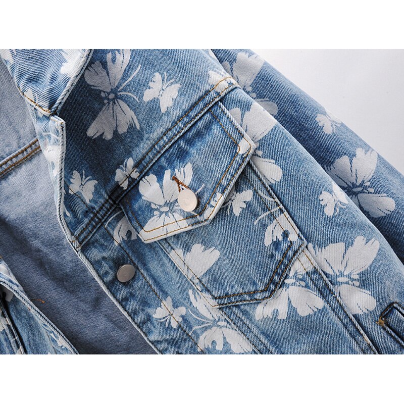 Spring Korean Butterfly Print Denim Jacket