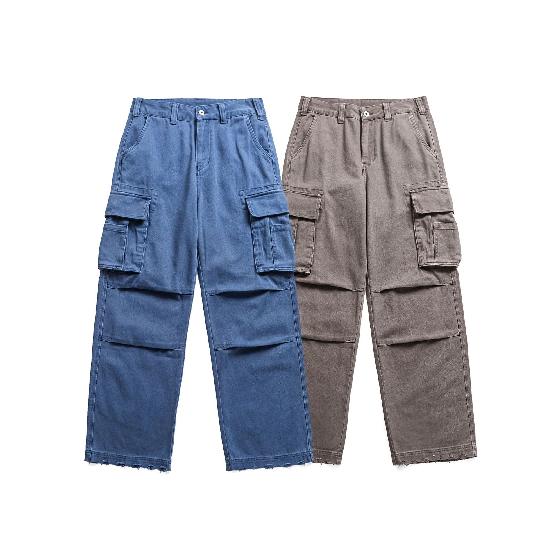 Washed Distressed Multi-Pocket Loose Wide-Leg Cargo Pants